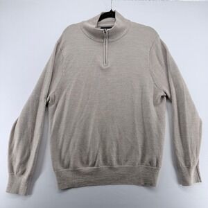 Bonobos Mens Slim XL Quarter Zip Sweater Beige 100% Extra Fine Merino Wool